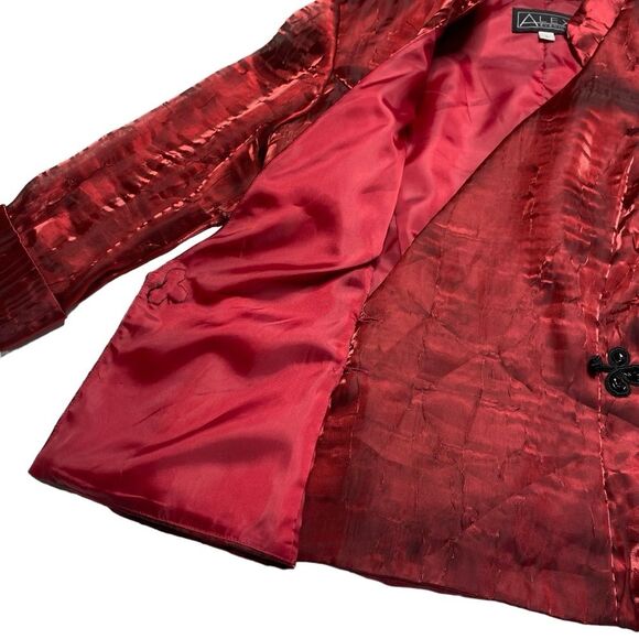 Alex Evenings Iridescent Wrap Jacket Top Beaded Frog Closure Red Holidays Sz L - Picture 7 of 15